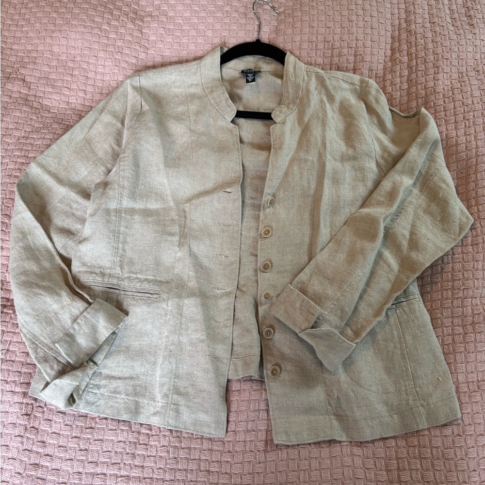 Eileen Fisher 100% Irish Linen Minimalist Button Up Blazer Women’s Sz PL